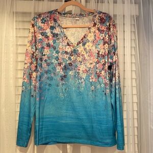 Pretty Long Sleeved Multicolored Floral Tunic size XL by Excludive